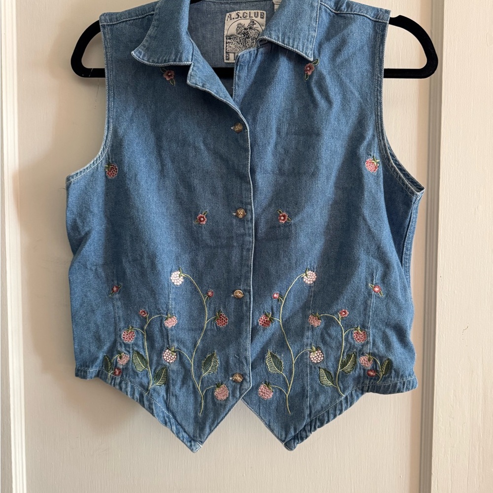 Embroidered Denim Vest